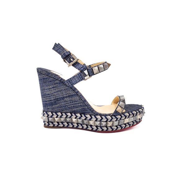Christian Louboutin Shoes - Christian Louboutin Metallic Denim Silver Espadrille Platform Sandals EU 39